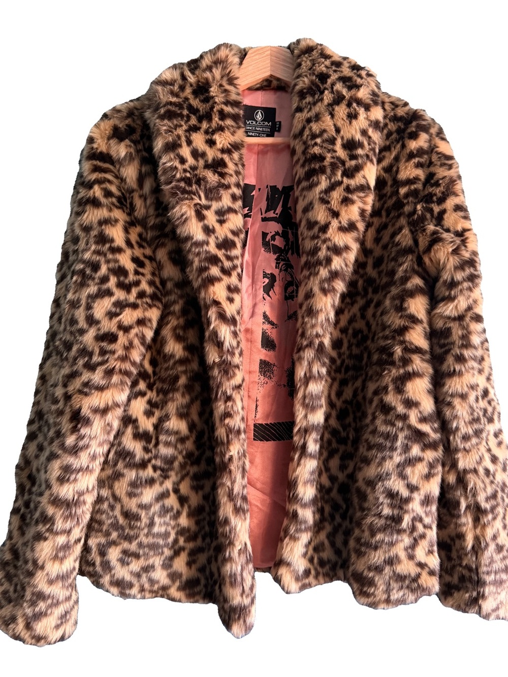Volcom Leopard Print Faux Fur Teddy Jacket - Brown & Black